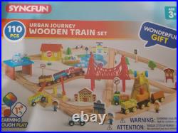 110PCS Wooden Train Set Toy Magnetic Trains with Wooden Track Set for Kids