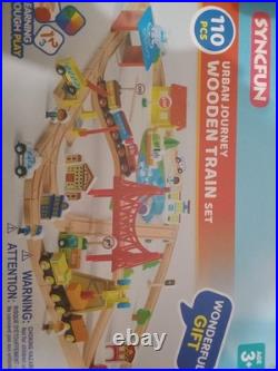 110PCS Wooden Train Set Toy Magnetic Trains with Wooden Track Set for Kids