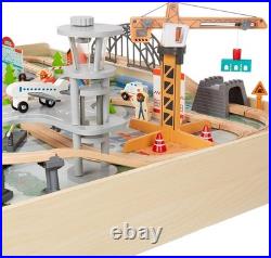 120 Piece Wooden Train Set with Activity Table, Sturdy Tracks, Storage Bin, Easy 120 Piece Wooden Train Set with Activity Table, Sturdy Tracks, Storage Bin, Easy