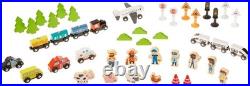 120 Piece Wooden Train Set with Activity Table, Sturdy Tracks, Storage Bin, Easy 120 Piece Wooden Train Set with Activity Table, Sturdy Tracks, Storage Bin, Easy