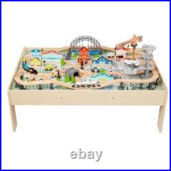 120 Piece Wooden Train Set with Activity Table for Kids 3Y+