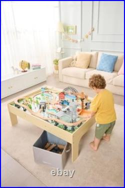 120 Piece Wooden Train Set with Activity Table for Kids 3Y+