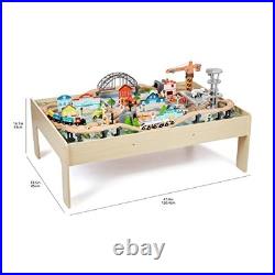 120 Piece Wooden Train Set with Activity Table for Kids 3Y+