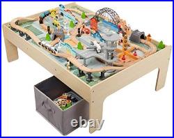 120 Piece Wooden Train Set with Activity Table for Kids 3Y+