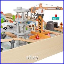 120 Piece Wooden Train Set with Activity Table for Kids 3Y+