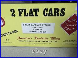 Aristocraft G Scale 2 Flat Cars W Stakes Santa Fe #ART-46320T For Train Set