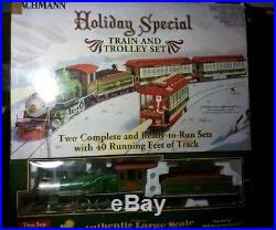 Bachmann holiday special train and trolley set G scale 2 sets in one 40ft track