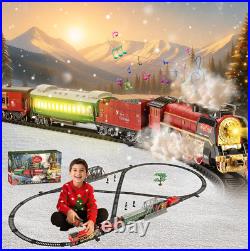 Classic Large Christmas Holiday Train Set With Real Smoke Light Sound Kids Gift