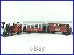 LGB 22540 RED CHRISTMAS TRAIN STARTER SET STEAM LOCOMOTIVE With TWO PASSENGER CARS