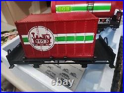 LGB G SCALE Train Switcher Tank Shipping Container Flat Car Track Power Set NEW