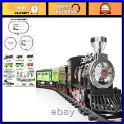 Large Electric Train Set for Kids Smoke, Lights & Sounds, Cargo Cars, Long Tra