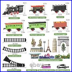 Large Electric Train Set for Kids Smoke, Lights & Sounds, Cargo Cars, Long Tra