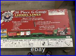 Lionel Lines 36 Piece G-Gauge Christmas Train Set With Remote in box Tested Lionel Lines 36 Piece G-Gauge Christmas Train Set With Remote in box Tested