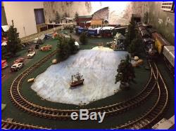 Midwestern themed LGB/Bachmann G scale train table with3 sets of trains & more