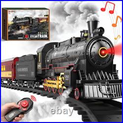 RC Train Set for Kids, Steam Locomotive, Light-Up Cars and Tracks