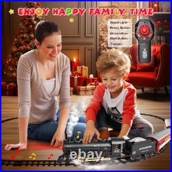 RC Train Set for Kids, Steam Locomotive, Light-Up Cars and Tracks