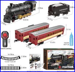 RC Train Set for Kids, Steam Locomotive, Light-Up Cars and Tracks