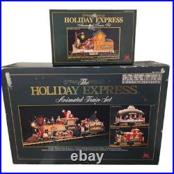 The Holiday Express Animated Train Set Christmas Log Mill Wood Car Set of 2 New