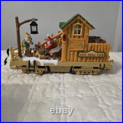 The Holiday Express Animated Train Set Christmas Log Mill Wood Car Set of 2 New