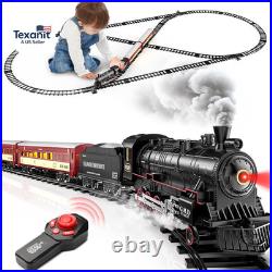 Train Set for Boys, Alloy Remote Control Train Sets with Steam Locomotive, Light