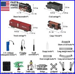 Train Set for Kids, Electric Train Toys with Realistic Light Sounds Smoke, Chri