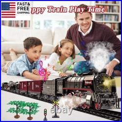 Train Set for Kids, Electric Train Toys with Realistic Light Sounds Smoke, Chri