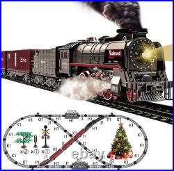Train Set for Kids, Electric Train Toys with Realistic Light Sounds Smoke, Chri