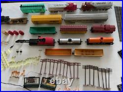 Vtg. HO Scale Train Lot 2 Engines, 12 Freight Cars, Tracks, 2 Transformers, More