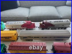 Vtg. HO Scale Train Lot 2 Engines, 12 Freight Cars, Tracks, 2 Transformers, More
