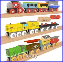 Wooden Train Set 12Pk Magnetic Toy Trains with Storage Box Cover Tunnel for Kids