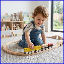 Wooden Train Set 12Pk Magnetic Toy Trains with Storage Box Cover Tunnel for Kids
