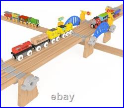 Wooden Train Set 12Pk Magnetic Toy Trains with Storage Box Cover Tunnel for Kids